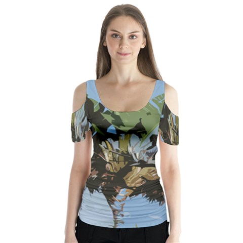 Palm Tree Butterfly Sleeve Cutout Tee  by snowwhitegirl