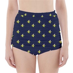 Peeled Banana On Blue High-waisted Bikini Bottoms by snowwhitegirl