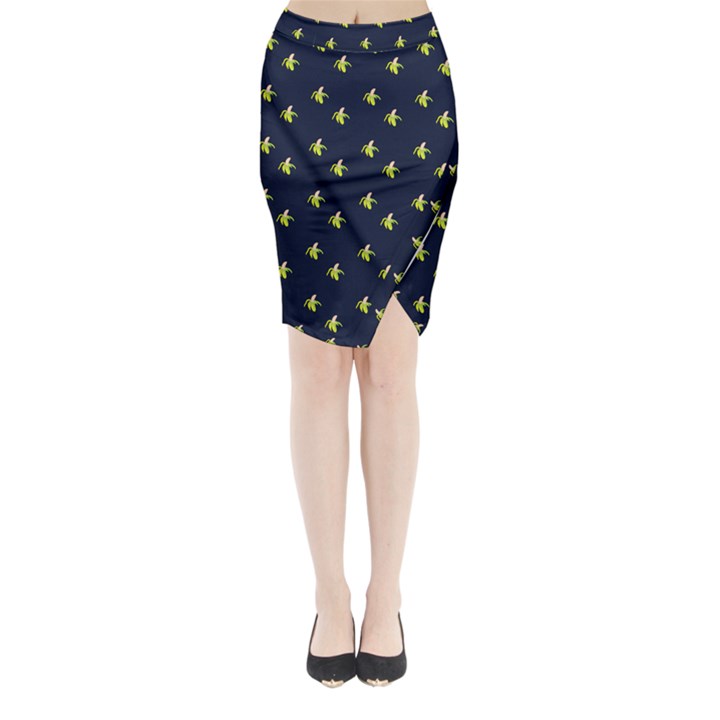 Peeled Banana On Blue Midi Wrap Pencil Skirt