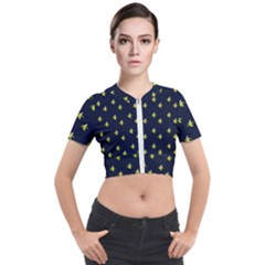 Peeled Banana On Blue Short Sleeve Cropped Jacket