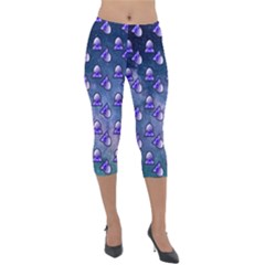 Kawaii Space Rocket Pattern Lightweight Velour Capri Leggings  by snowwhitegirl