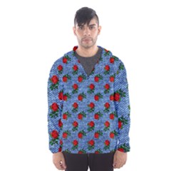 Blue Denim And Roses Men s Hooded Windbreaker by snowwhitegirl