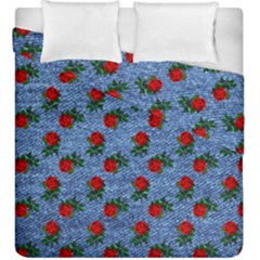 Blue Denim And Roses Duvet Cover Double Side (king Size) by snowwhitegirl