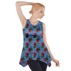 Blue Denim And Roses Side Drop Tank Tunic by snowwhitegirl