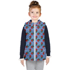 Blue Denim And Roses Kids  Hooded Puffer Vest by snowwhitegirl