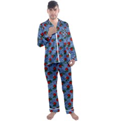 Blue Denim And Roses Men s Satin Pajamas Long Pants Set by snowwhitegirl