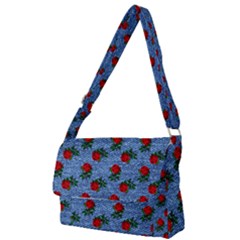 Blue Denim And Roses Full Print Messenger Bag by snowwhitegirl