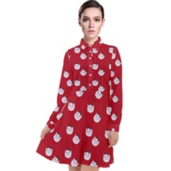 Lazy Bat One Red Pattern Long Sleeve Chiffon Shirt Dress