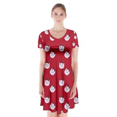 Lazy Bat One Red Pattern Short Sleeve V-neck Flare Dress by snowwhitegirl