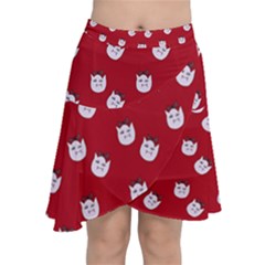 Lazy Bat One Red Pattern Chiffon Wrap Front Skirt by snowwhitegirl