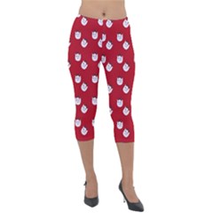 Lazy Bat One Red Pattern Lightweight Velour Capri Leggings  by snowwhitegirl