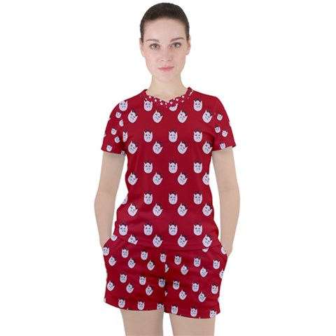 Lazy Bat One Red Pattern Women s Tee And Shorts Set by snowwhitegirl