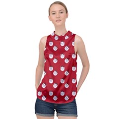 Lazy Bat One Red Pattern High Neck Satin Top by snowwhitegirl