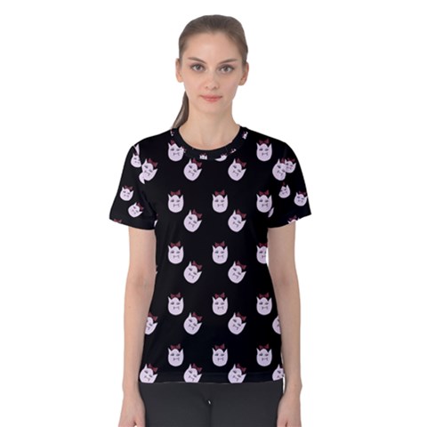 Lazy Bat On Black Pattern Women s Cotton Tee by snowwhitegirl