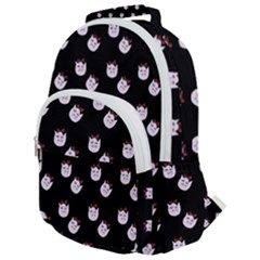 Lazy Bat On Black Pattern Rounded Multi Pocket Backpack