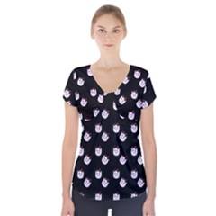 Lazy Bat On Black Pattern Short Sleeve Front Detail Top by snowwhitegirl