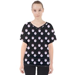 Lazy Bat On Black Pattern V-neck Dolman Drape Top by snowwhitegirl