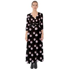 Lazy Bat On Black Pattern Button Up Boho Maxi Dress