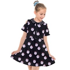 Lazy Bat On Black Pattern Kids  Short Sleeve Shirt Dress by snowwhitegirl