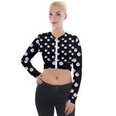 Lazy Bat On Black Pattern Long Sleeve Cropped Velvet Jacket