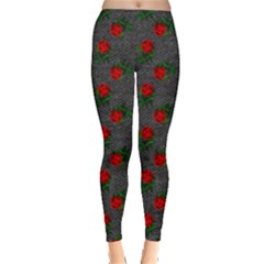 Black Denim And Roses Leggings  by snowwhitegirl