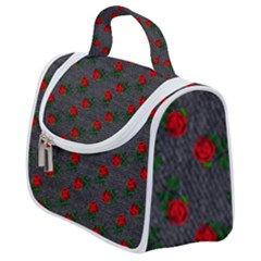 Black Denim And Roses Satchel Handbag