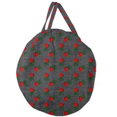 Black Denim And Roses Giant Round Zipper Tote by snowwhitegirl