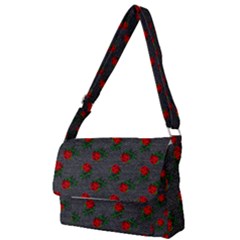 Black Denim And Roses Full Print Messenger Bag by snowwhitegirl