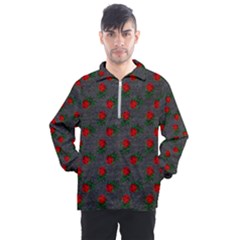 Black Denim And Roses Men s Half Zip Pullover