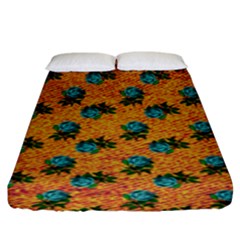 Orange Denim And Roses Fitted Sheet (king Size) by snowwhitegirl