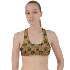 Orange Denim And Roses Criss Cross Racerback Sports Bra by snowwhitegirl