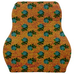 Orange Denim And Roses Car Seat Velour Cushion  by snowwhitegirl