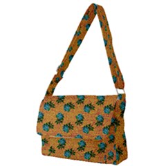 Orange Denim And Roses Full Print Messenger Bag by snowwhitegirl