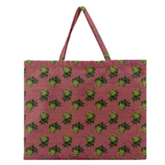 Pink Denim And Roses Zipper Large Tote Bag by snowwhitegirl