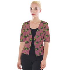 Pink Denim And Roses Cropped Button Cardigan