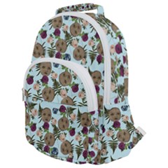 Cracked Doll Pattern Blue Rounded Multi Pocket Backpack