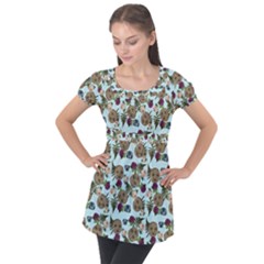 Cracked Doll Pattern Blue Puff Sleeve Tunic Top by snowwhitegirl