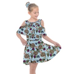 Cracked Doll Pattern Blue Kids  Shoulder Cutout Chiffon Dress by snowwhitegirl