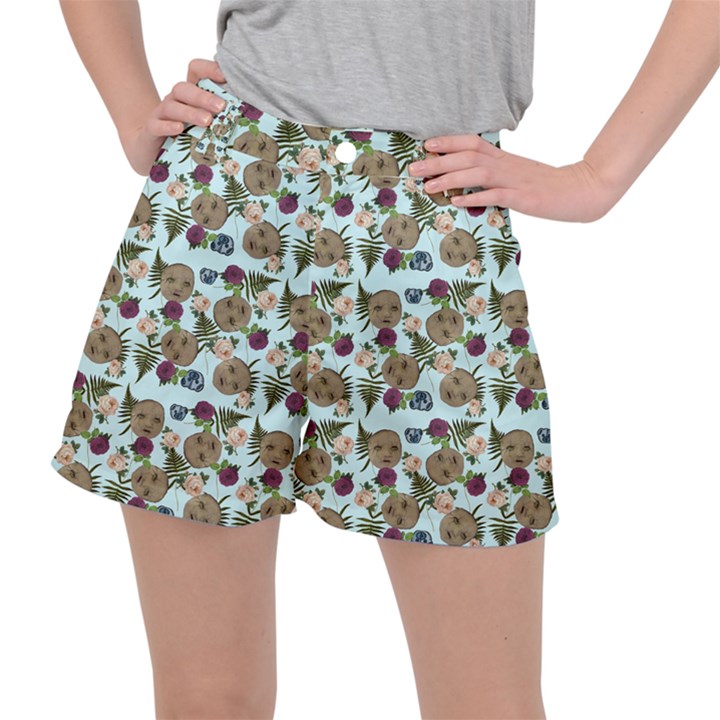 Cracked Doll Pattern Blue Ripstop Shorts