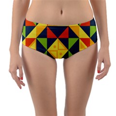 Background Geometric Color Plaid Reversible Mid-waist Bikini Bottoms