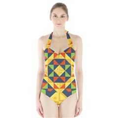 Background Geometric Color Plaid Halter Swimsuit by Mariart