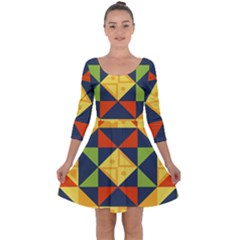 Background Geometric Color Plaid Quarter Sleeve Skater Dress