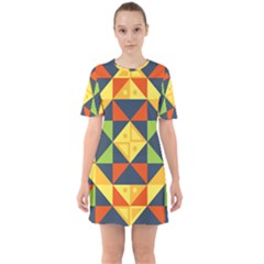 Background Geometric Color Plaid Sixties Short Sleeve Mini Dress