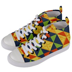 Background Geometric Color Plaid Women s Mid-top Canvas Sneakers