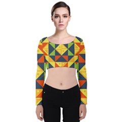 Background Geometric Color Plaid Velvet Long Sleeve Crop Top