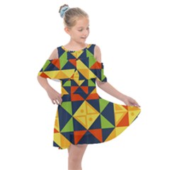 Background Geometric Color Plaid Kids  Shoulder Cutout Chiffon Dress