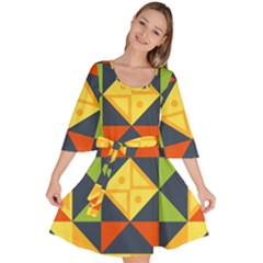 Background Geometric Color Plaid Velour Kimono Dress