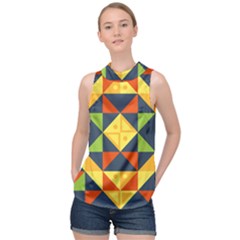 Background Geometric Color Plaid High Neck Satin Top by Mariart