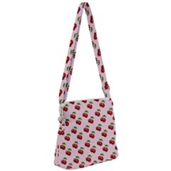 Retro Pink Cherries Zipper Messenger Bag