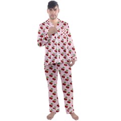 Retro Pink Cherries Men s Satin Pajamas Long Pants Set